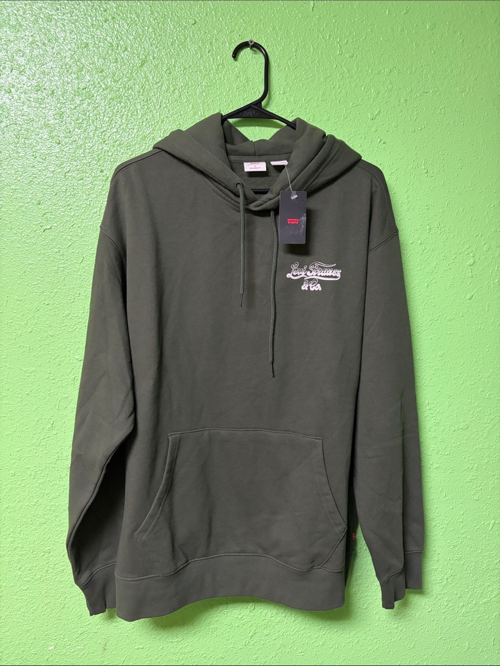 Levi's Dark Olive Pullover Hoodie with Script Chest Logo